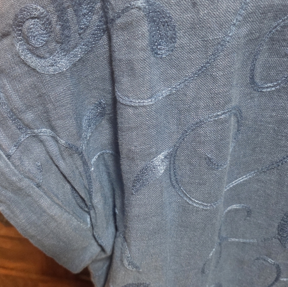 Terzo Millennio Italy Blue Linen Ruffle Hem Short Sleeve Shirt Size Medium - Picture 3 of 7
